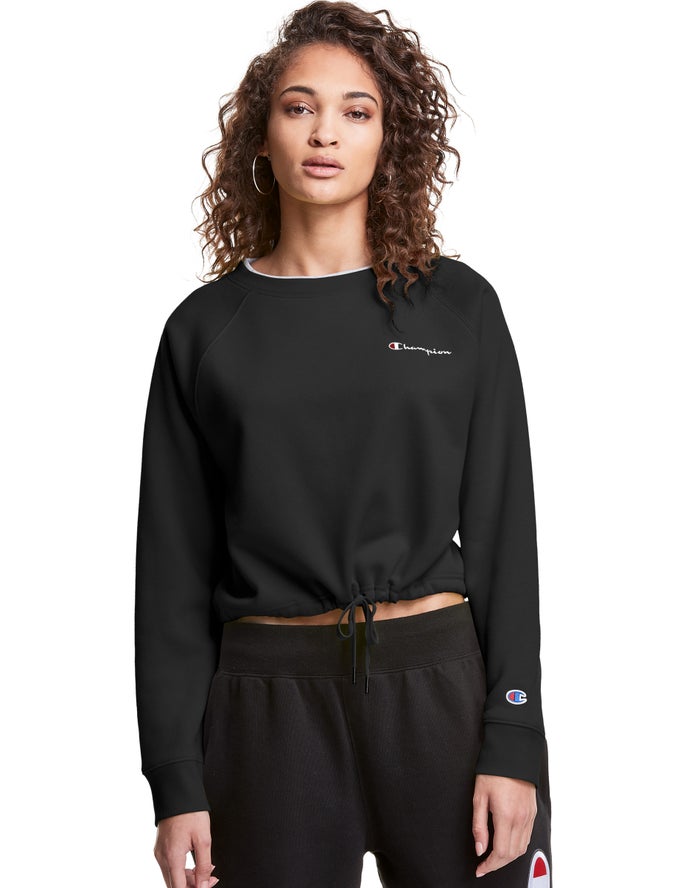 Sudadera Champion Mujer - Campus Fleece Cropped Crew Embroidered Script Logo ( Negras ) 9107284-SK